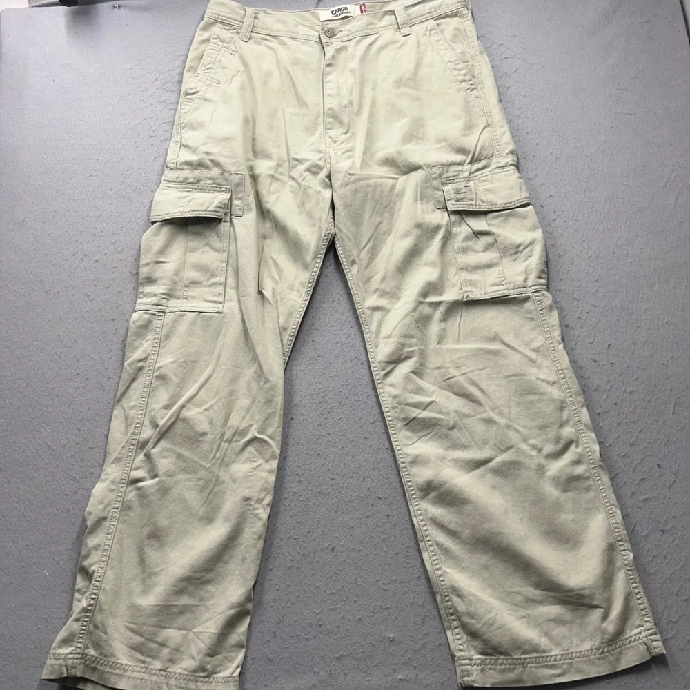 Vintage Levis Cargo Loose Straight Pants Mens 36x32 Khaki Tan Cotton Workwear